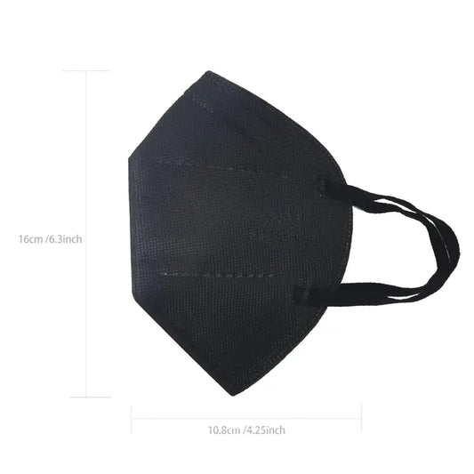 50pcs KN95 Face Masks - 5-Layer Black Safety Masks with ≥95% Filtration Efficiency, Breathable Elastic Ear Loops for Comfort & Secure Fit, Disposable Polypropylene Dust Protection for Workplace Safety