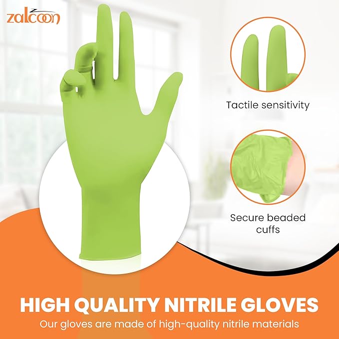 ZALCOON Nitrile Exam gloves disposable latex free Powder Free Chemical Resistance Disposable Gloves for Medical Exam, Home, Cleaning, Food Prep, Food safe and Non-Sterile 100 Pieces