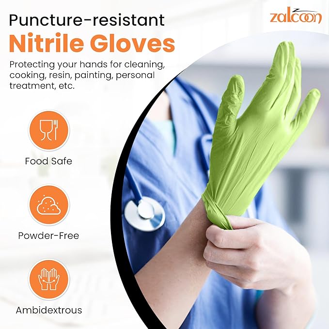 ZALCOON Nitrile Exam gloves disposable latex free Powder Free Chemical Resistance Disposable Gloves for Medical Exam, Home, Cleaning, Food Prep, Food safe and Non-Sterile 100 Pieces