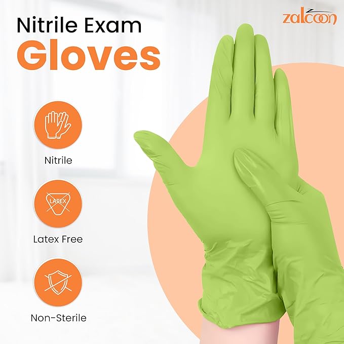 ZALCOON Nitrile Exam gloves disposable latex free Powder Free Chemical Resistance Disposable Gloves for Medical Exam, Home, Cleaning, Food Prep, Food safe and Non-Sterile 100 Pieces